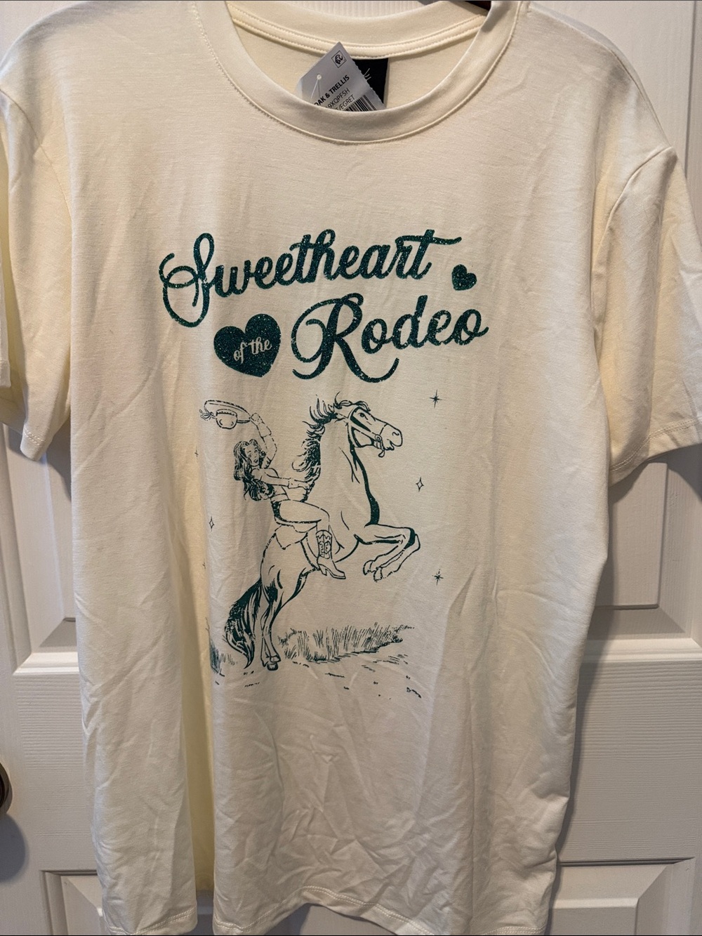 Sweetheart of the Rodeo Graphic Tee - Cream with Teal Print